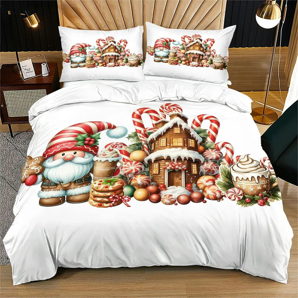 Christmas Gnome Candy House Christmas Gift Duvet Cover Set Kids Bedding Set