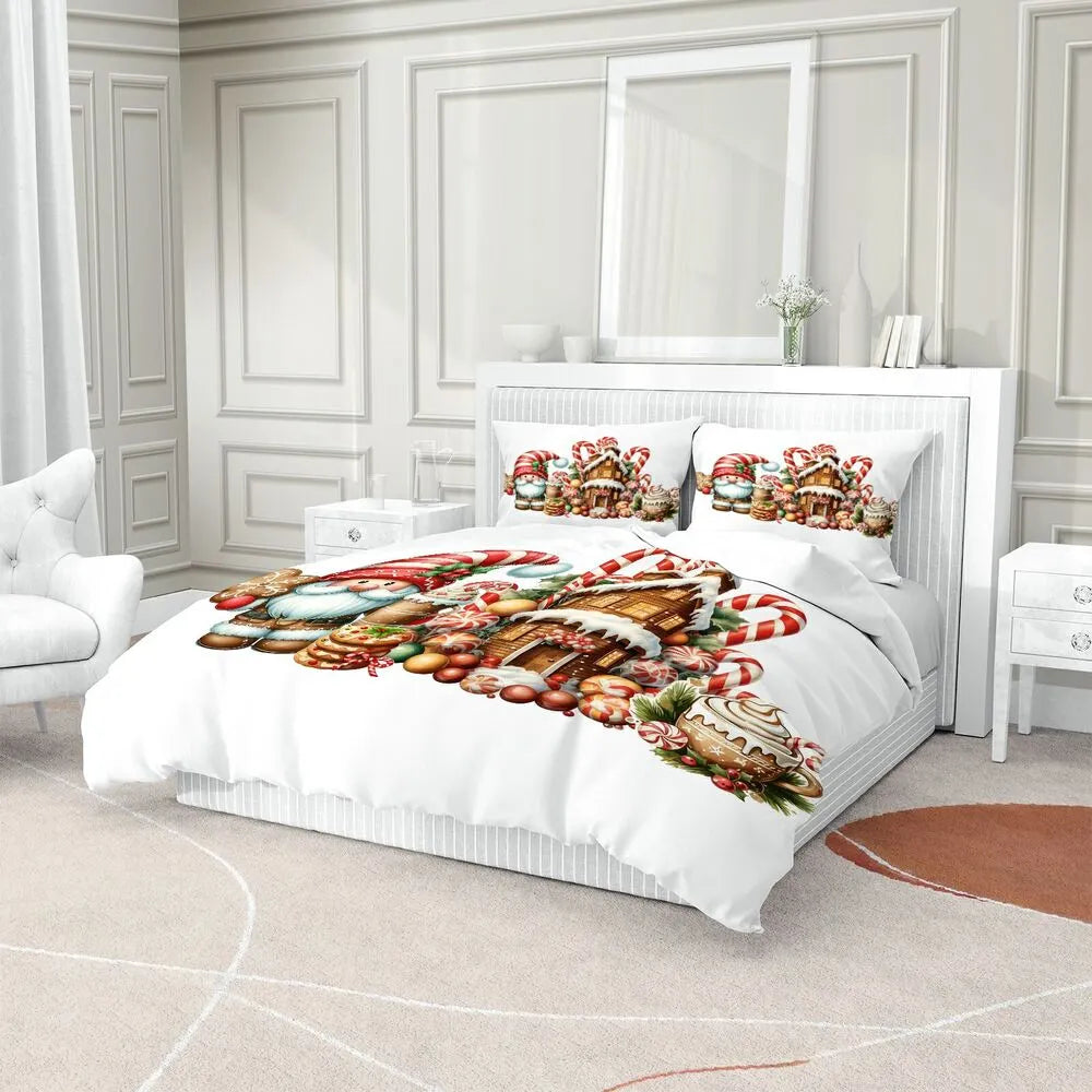 Christmas Gnome Candy House Christmas Gift Duvet Cover Set Kids Bedding Set