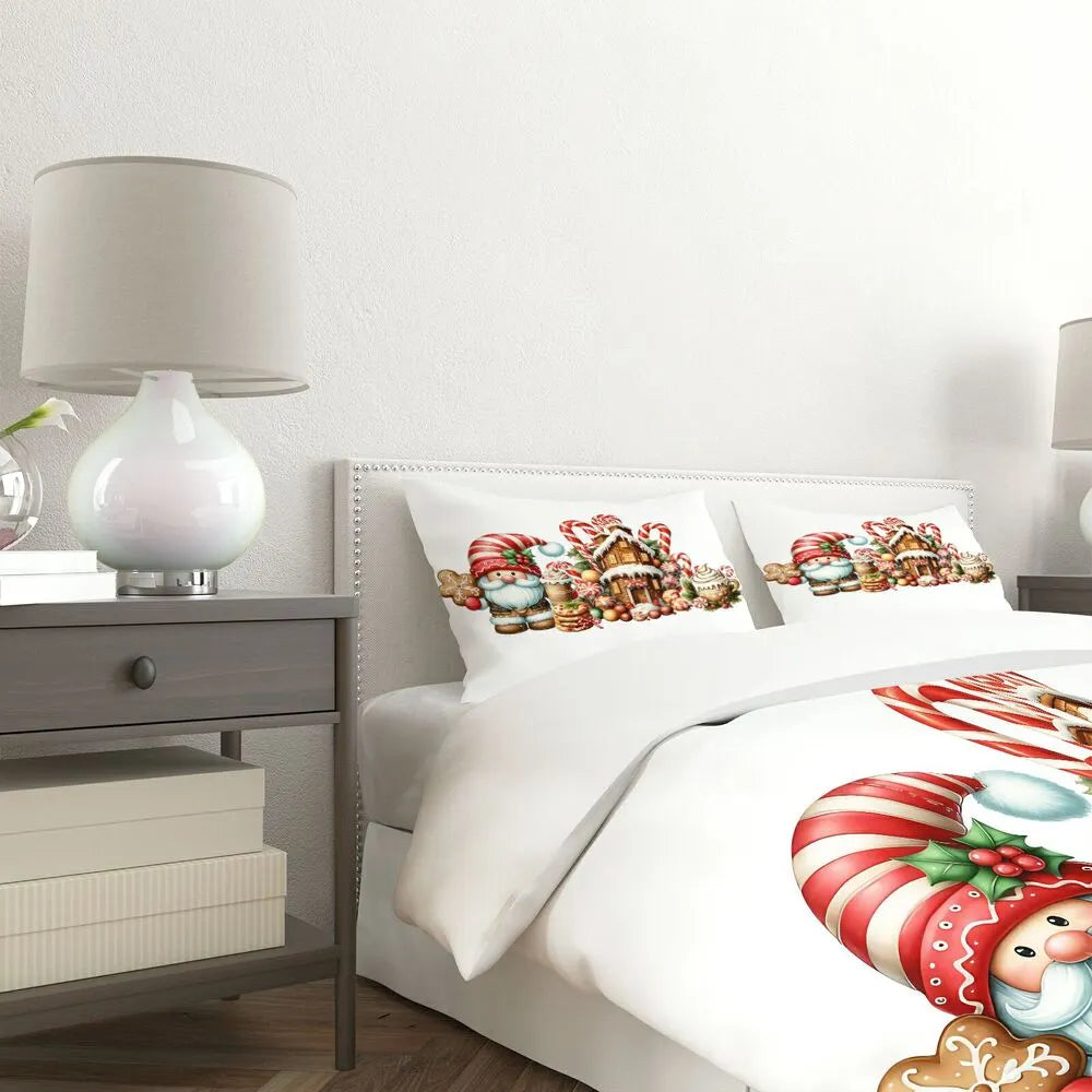 Christmas Gnome Candy House Christmas Gift Duvet Cover Set Kids Bedding Set