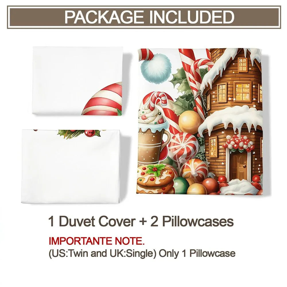 Christmas Gnome Candy House Christmas Gift Duvet Cover Set Kids Bedding Set