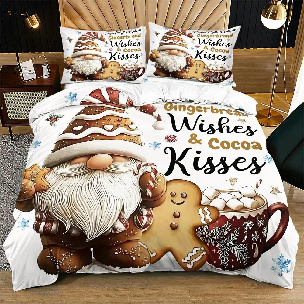 Christmas Gnome Gingerbread Wishes Christmas Gift Duvet Cover Set Kids Bedding Set