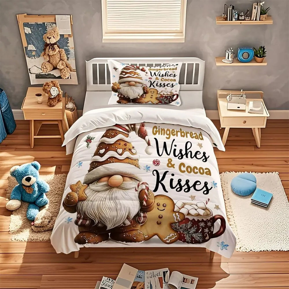 Christmas Gnome Gingerbread Wishes Christmas Gift Duvet Cover Set Kids Bedding Set