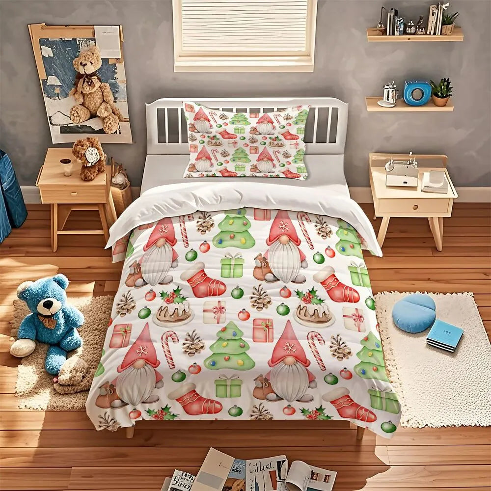 Christmas Gnome Holiday Decor Christmas Gift Duvet Cover Set Kids Bedding Set