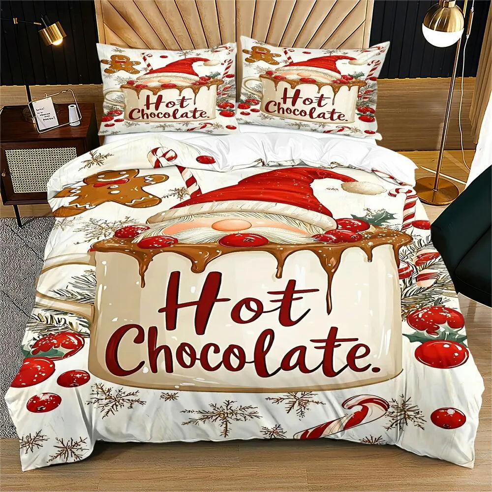Christmas Gnome Hot Chocolate Christmas Gift Duvet Cover Set Kids Bedding Set