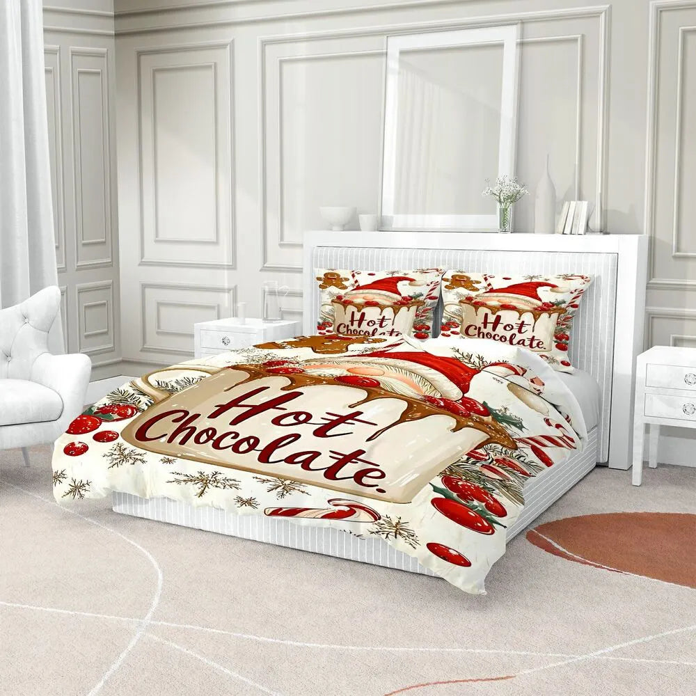 Christmas Gnome Hot Chocolate Christmas Gift Duvet Cover Set Kids Bedding Set