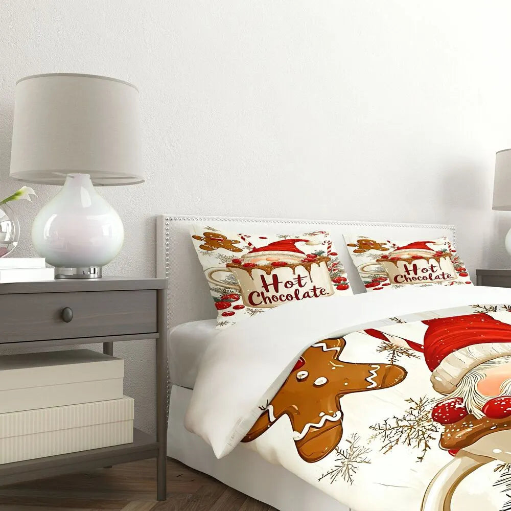 Christmas Gnome Hot Chocolate Christmas Gift Duvet Cover Set Kids Bedding Set