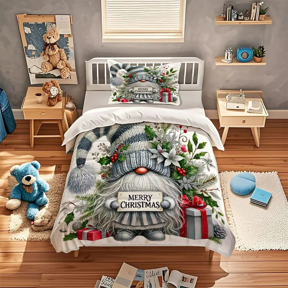 Christmas Gnome Merry Christmas Sign Christmas Gift Duvet Cover Set Kids Bedding Set