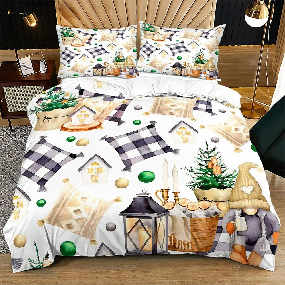 Christmas Gnome Plaid Christmas Gift Duvet Cover Set Kids Bedding Set