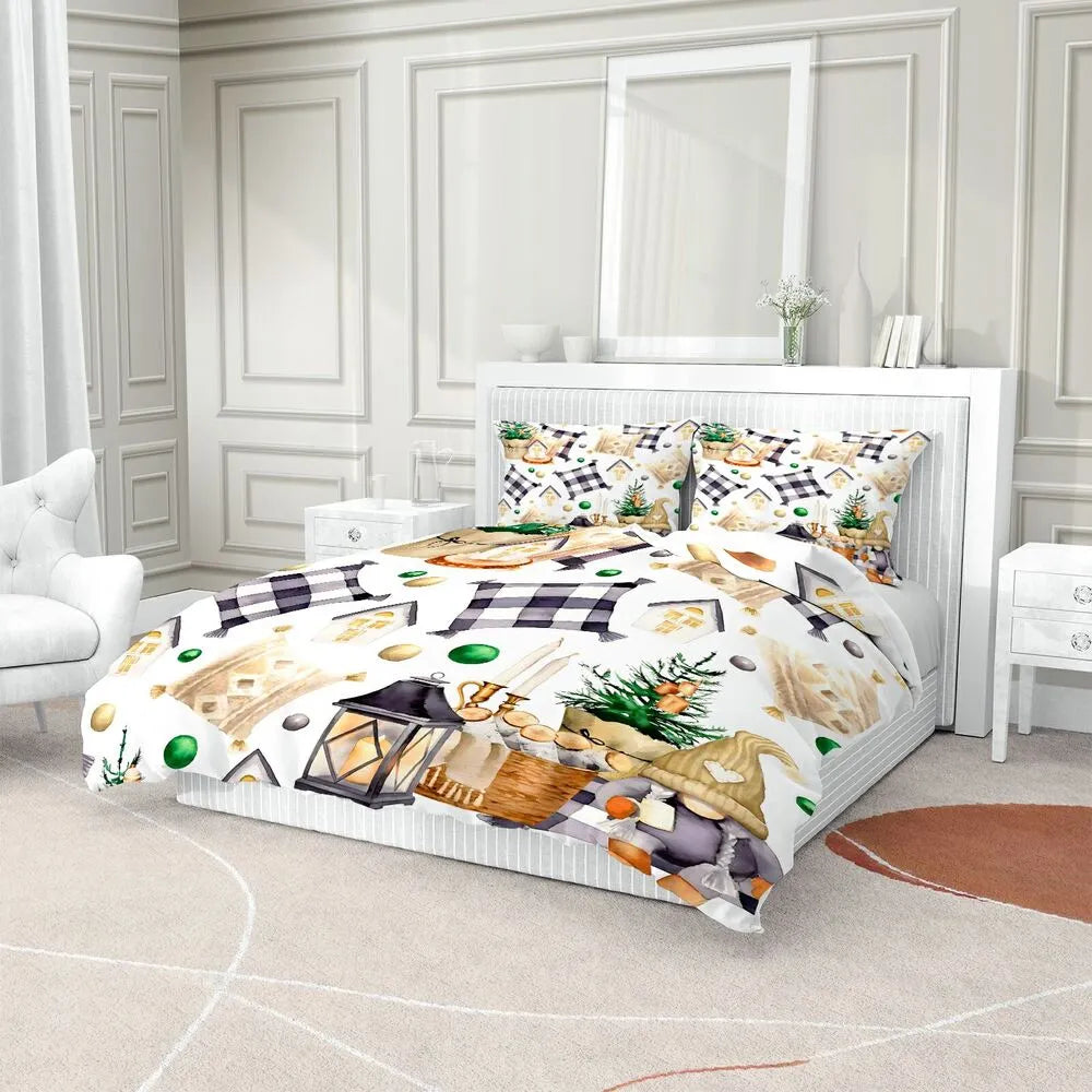 Christmas Gnome Plaid Christmas Gift Duvet Cover Set Kids Bedding Set