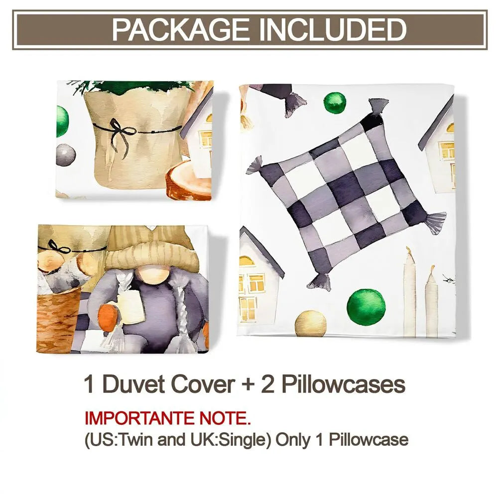 Christmas Gnome Plaid Christmas Gift Duvet Cover Set Kids Bedding Set
