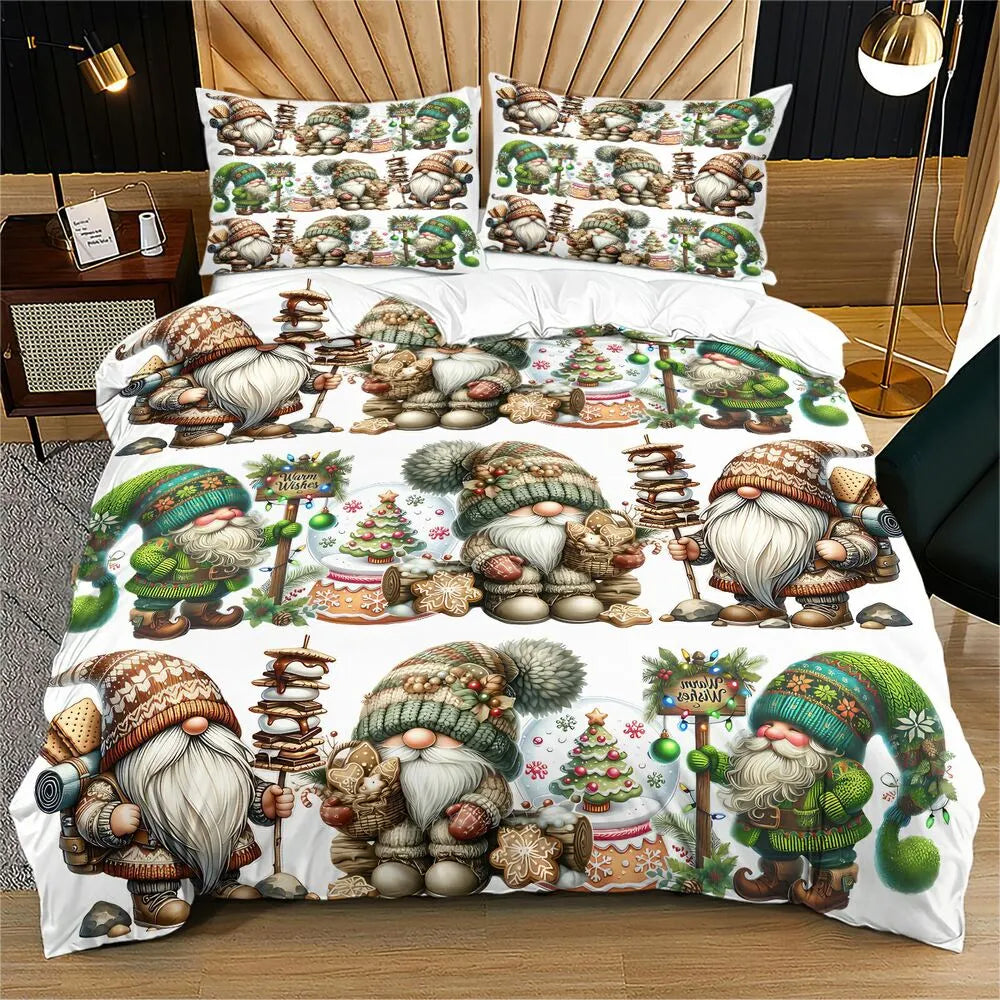 Christmas Gnome Snow Globe And Cookies Christmas Gift Duvet Cover Set Kids Bedding Set