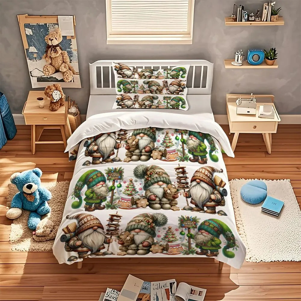 Christmas Gnome Snow Globe And Cookies Christmas Gift Duvet Cover Set Kids Bedding Set