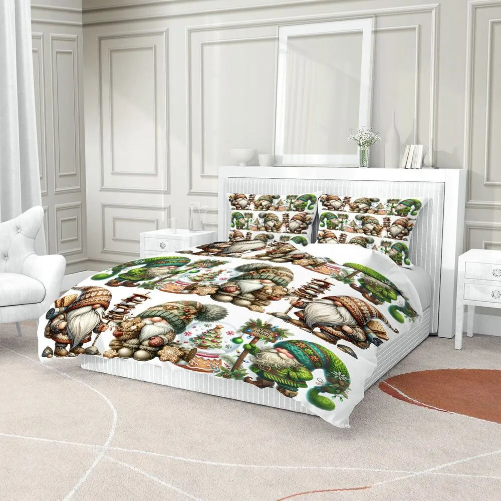 Christmas Gnome Snow Globe And Cookies Christmas Gift Duvet Cover Set Kids Bedding Set