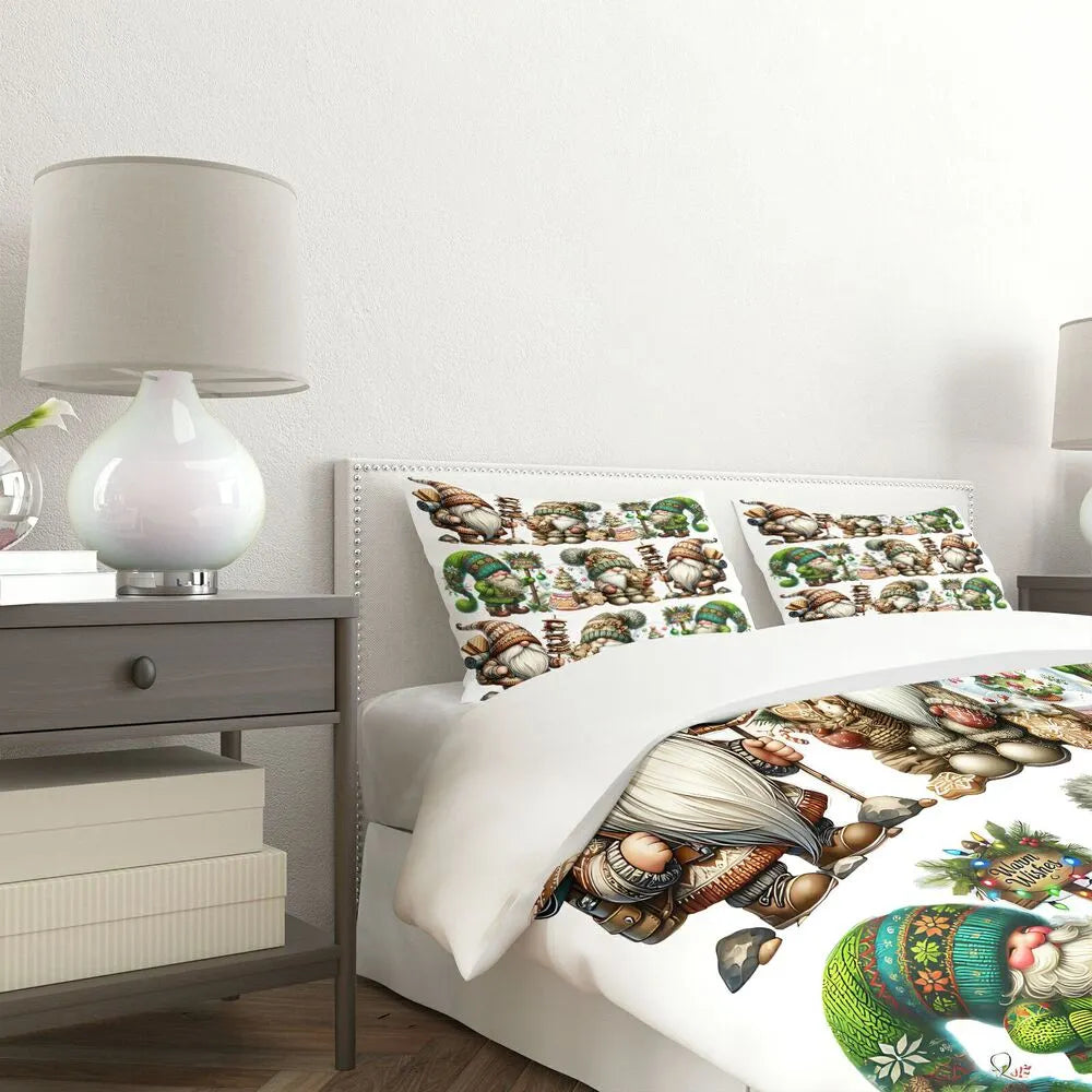 Christmas Gnome Snow Globe And Cookies Christmas Gift Duvet Cover Set Kids Bedding Set