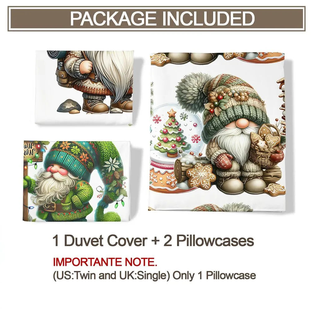 Christmas Gnome Snow Globe And Cookies Christmas Gift Duvet Cover Set Kids Bedding Set