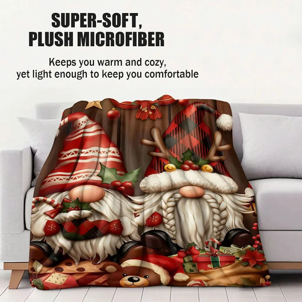 Christmas Gnomes and Teddy Bear Multipurpose Throw Blanket