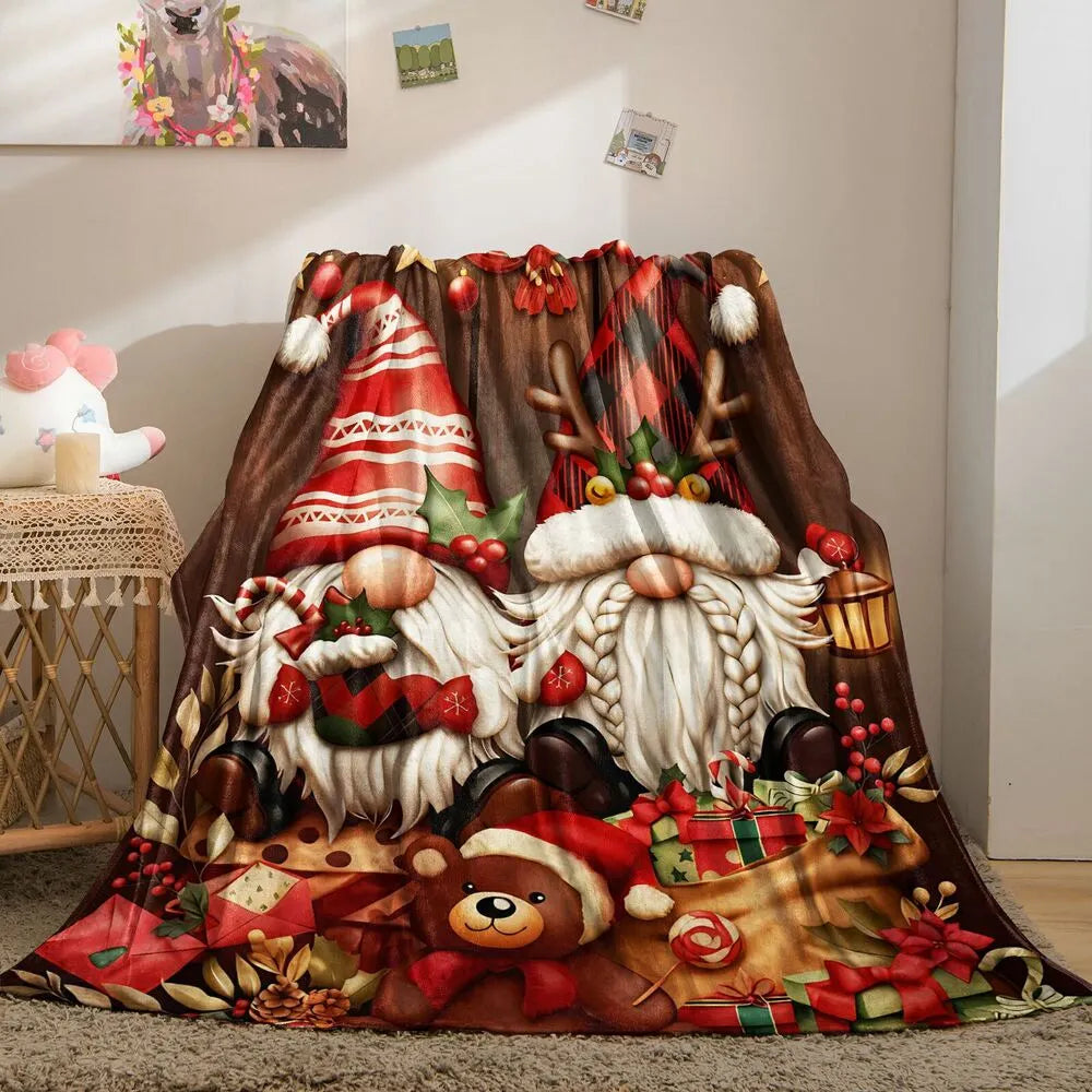 Christmas Gnomes and Teddy Bear Multipurpose Throw Blanket