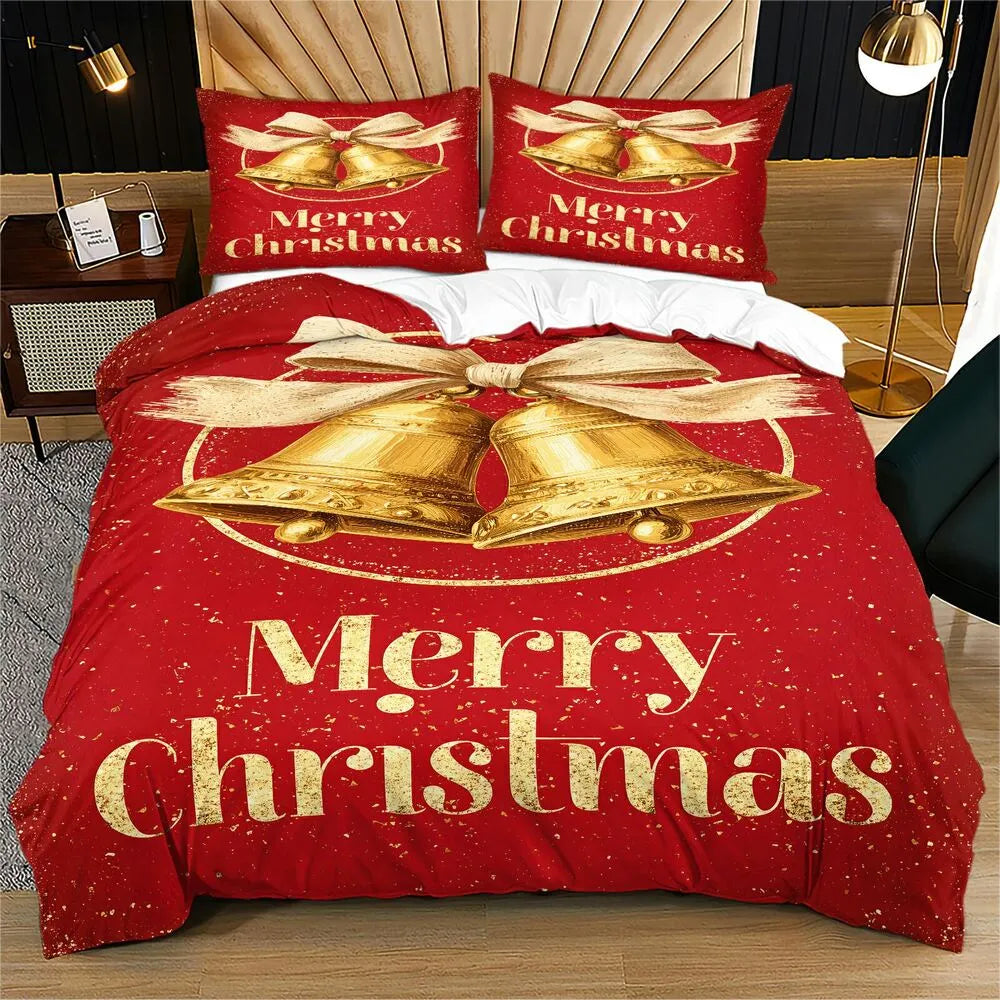 Christmas Golden Bells Merry Christmas Gift Duvet Cover Set Kids Bedding Set