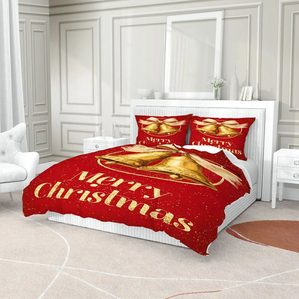 Christmas Golden Bells Merry Christmas Gift Duvet Cover Set Kids Bedding Set