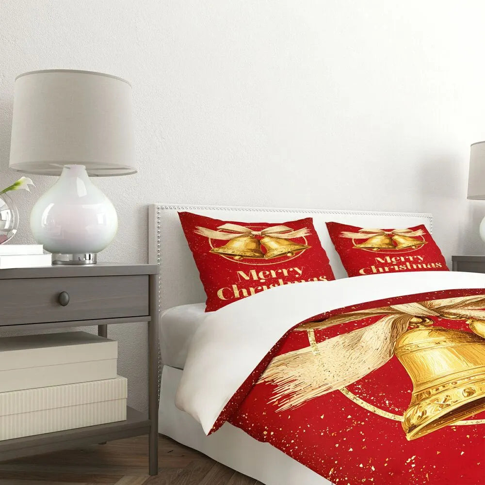 Christmas Golden Bells Merry Christmas Gift Duvet Cover Set Kids Bedding Set