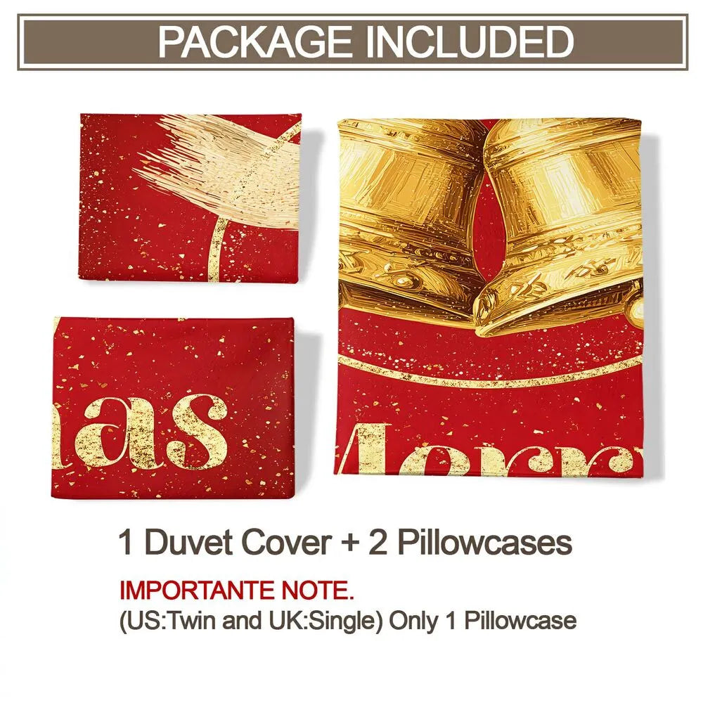 Christmas Golden Bells Merry Christmas Gift Duvet Cover Set Kids Bedding Set