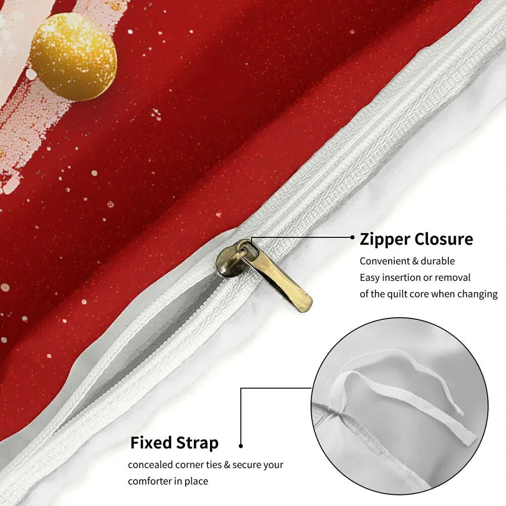 Christmas Golden Bells Merry Christmas Red Christmas Gift Duvet Cover Set Kids Bedding Set