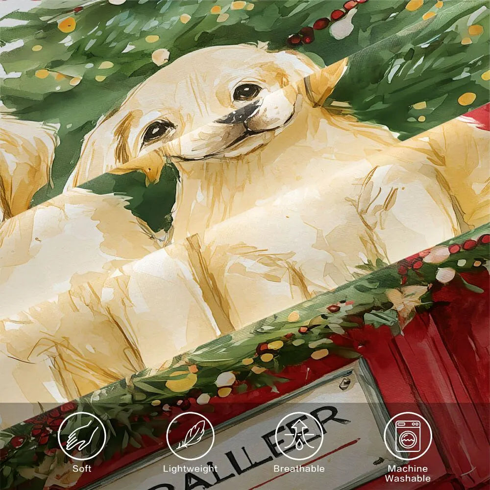 Christmas Golden Retriever Puppies Red Truck Christmas Gift Duvet Cover Set Kids Bedding Set