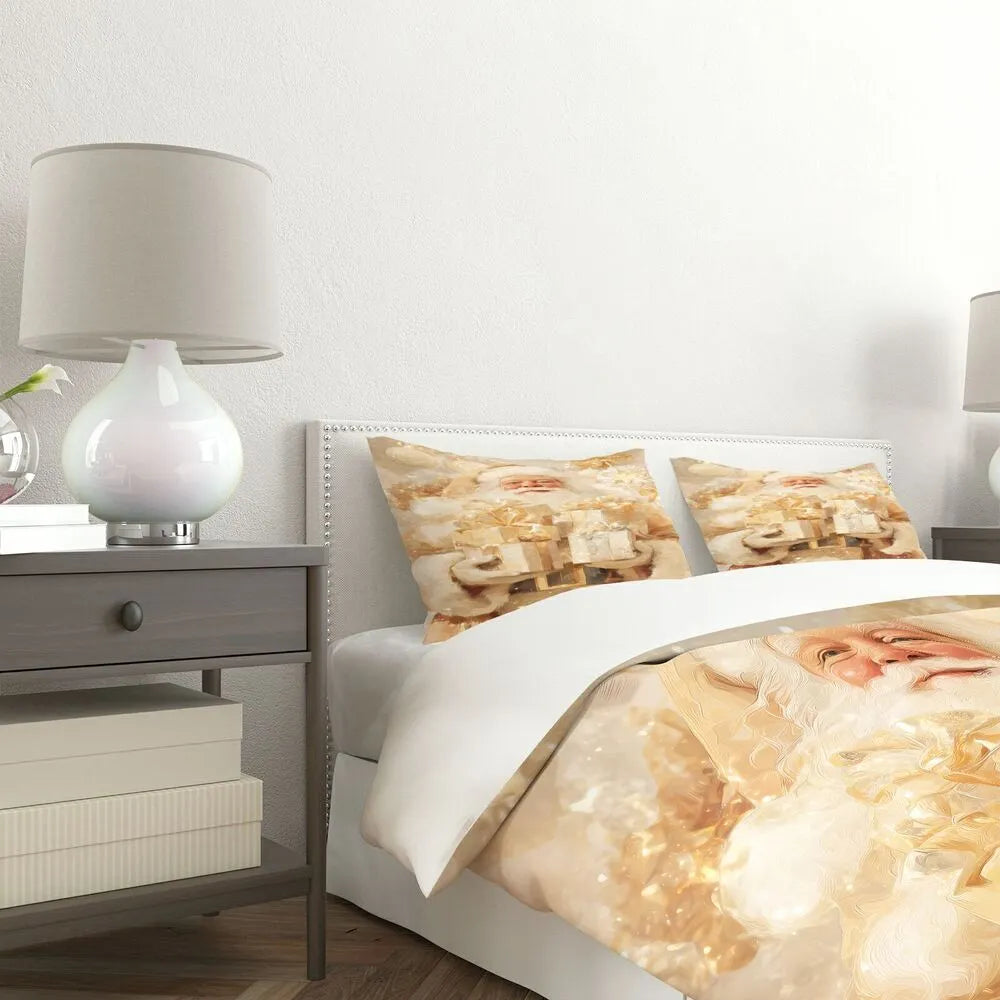 Christmas Golden Santa Gifts Beige Christmas Gift Duvet Cover Set Kids Bedding Set