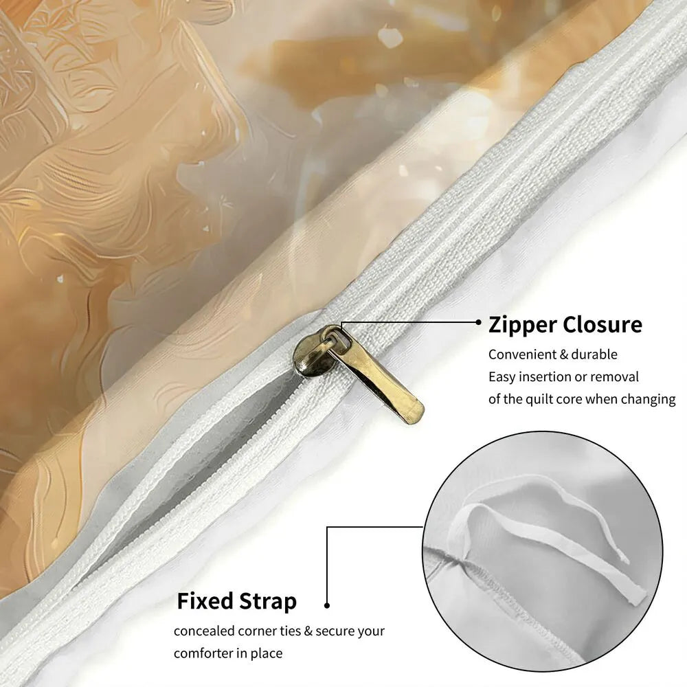 Christmas Golden Santa Gifts Beige Christmas Gift Duvet Cover Set Kids Bedding Set