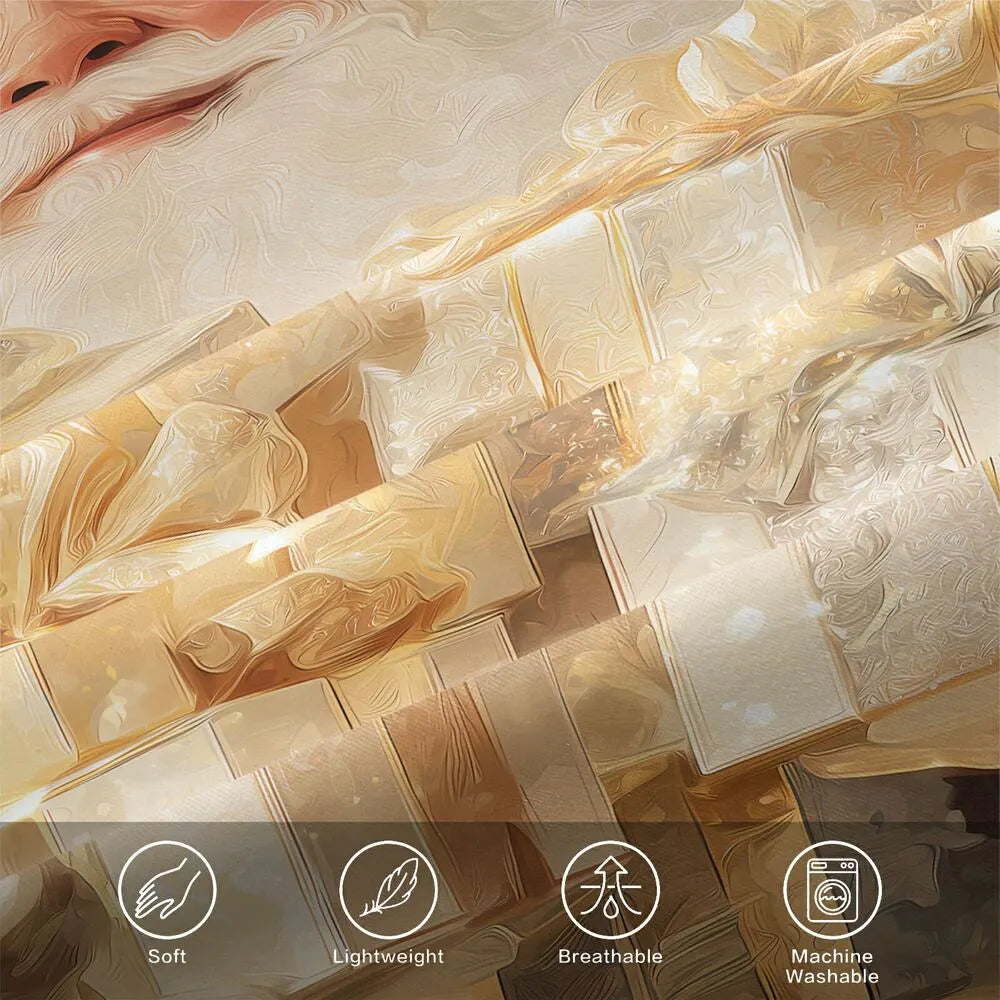 Christmas Golden Santa Gifts Beige Christmas Gift Duvet Cover Set Kids Bedding Set