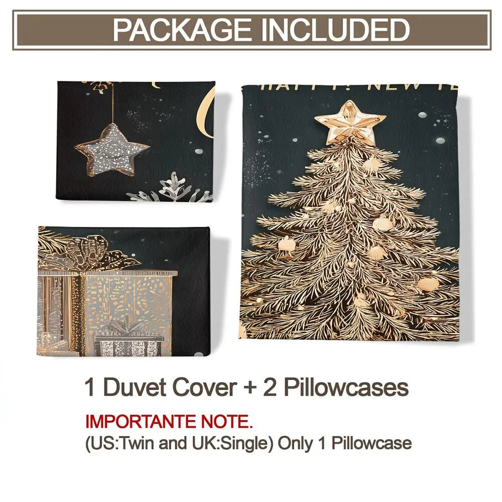 Christmas Golden Tree Merry Christmas Black Christmas Gift Duvet Cover Set Kids Bedding Set