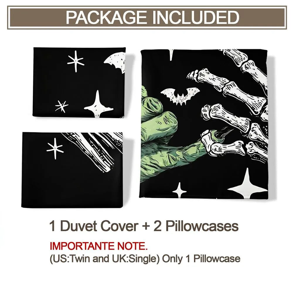 Christmas Gothic Skeleton Hand Bat Black Christmas Gift Duvet Cover Set Kids Bedding Set