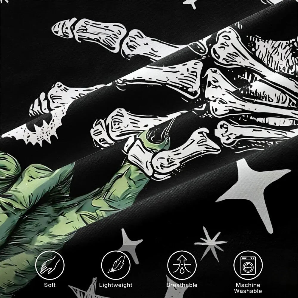 Christmas Gothic Skeleton Hand Bat Black Christmas Gift Duvet Cover Set Kids Bedding Set
