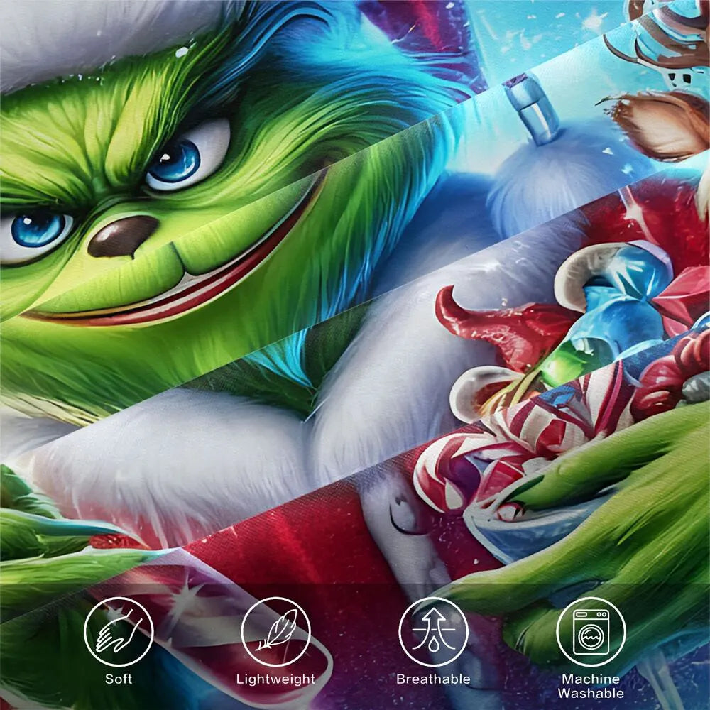Christmas Grinch Candy Cane Christmas Gift Duvet Cover Set Kids Bedding Set