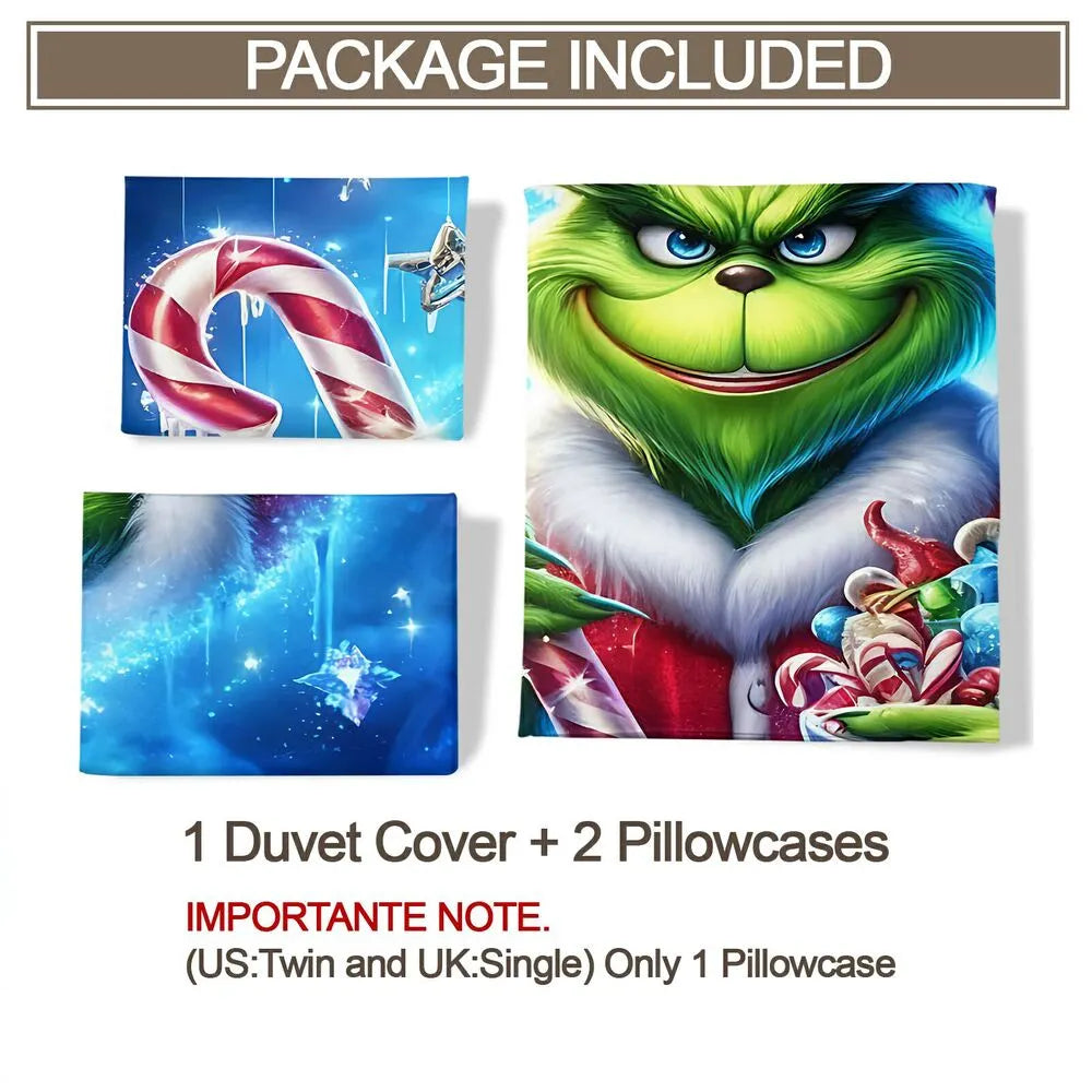 Christmas Grinch Candy Cane Christmas Gift Duvet Cover Set Kids Bedding Set