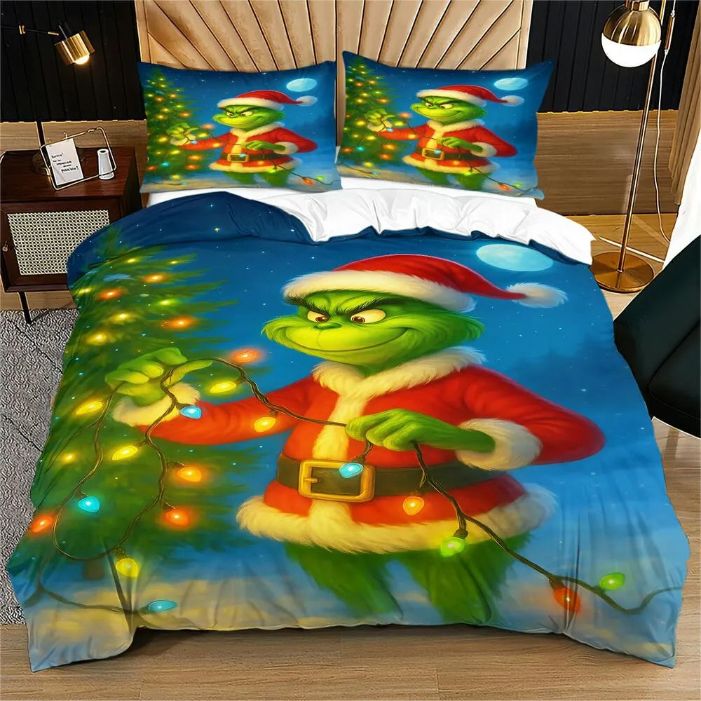 Christmas Grinch Christmas Lights Christmas Gift Duvet Cover Set Kids Bedding Set