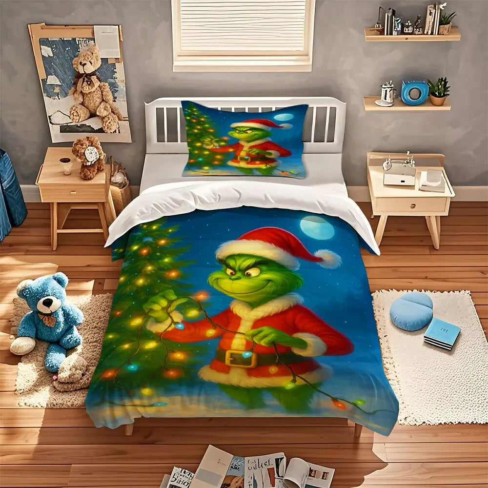 Christmas Grinch Christmas Lights Christmas Gift Duvet Cover Set Kids Bedding Set