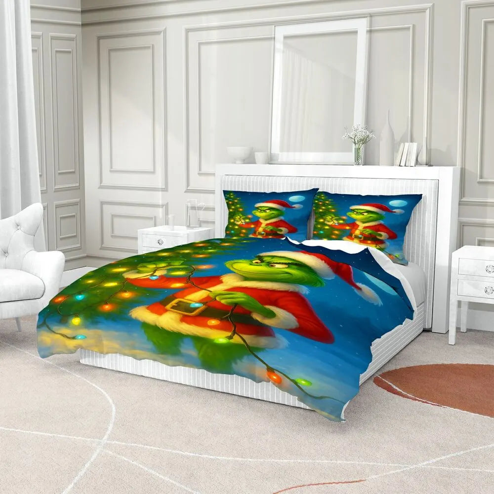 Christmas Grinch Christmas Lights Christmas Gift Duvet Cover Set Kids Bedding Set