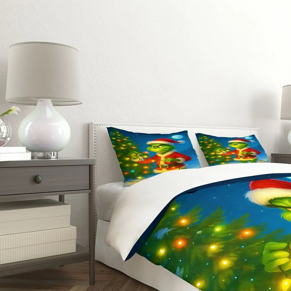 Christmas Grinch Christmas Lights Christmas Gift Duvet Cover Set Kids Bedding Set