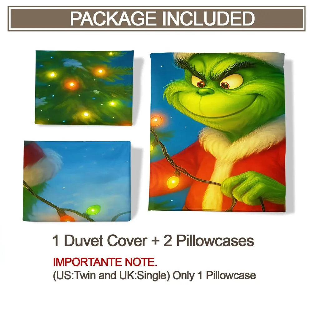 Christmas Grinch Christmas Lights Christmas Gift Duvet Cover Set Kids Bedding Set