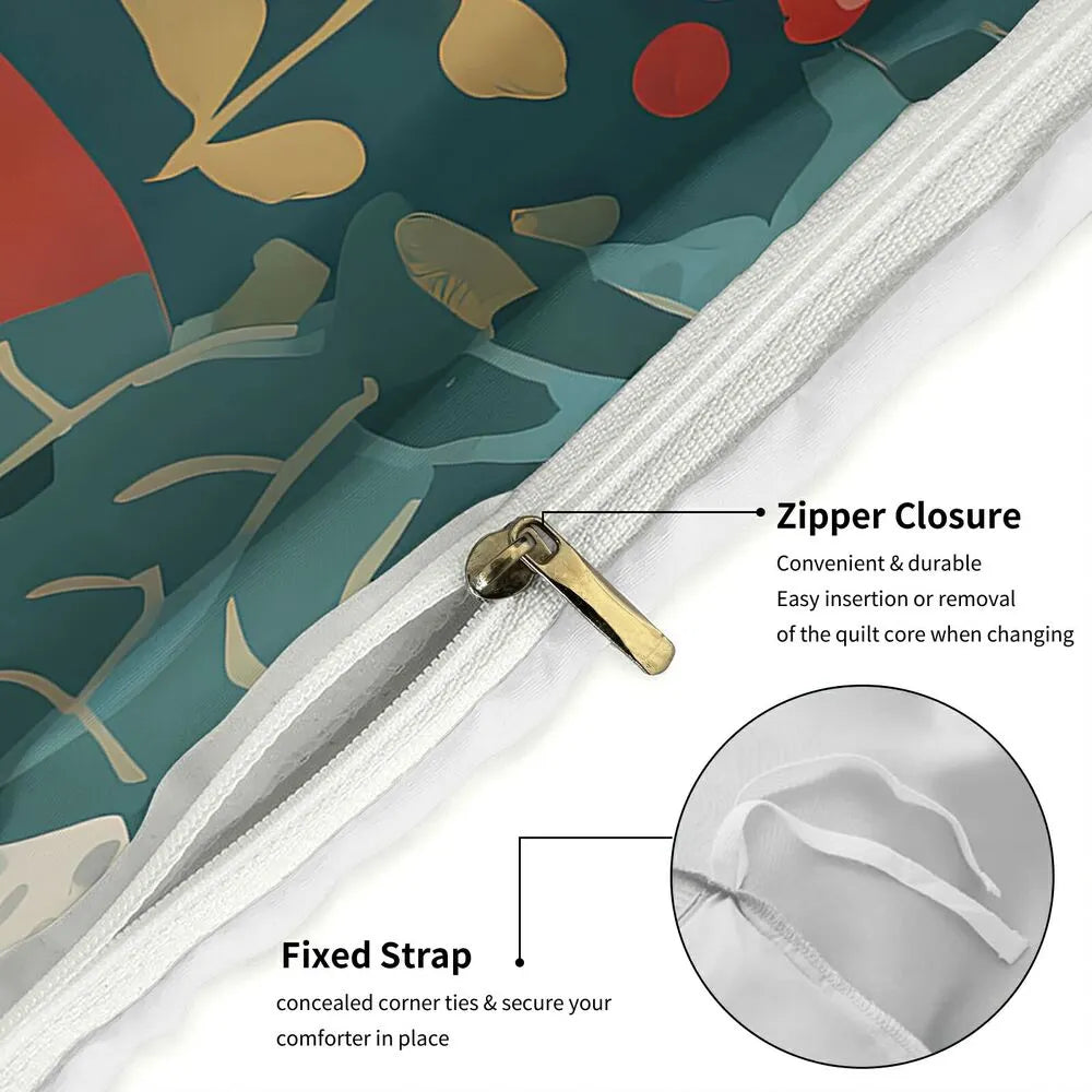 Christmas Hipster Santa Floral Teal Christmas Gift Duvet Cover Set Kids Bedding Set