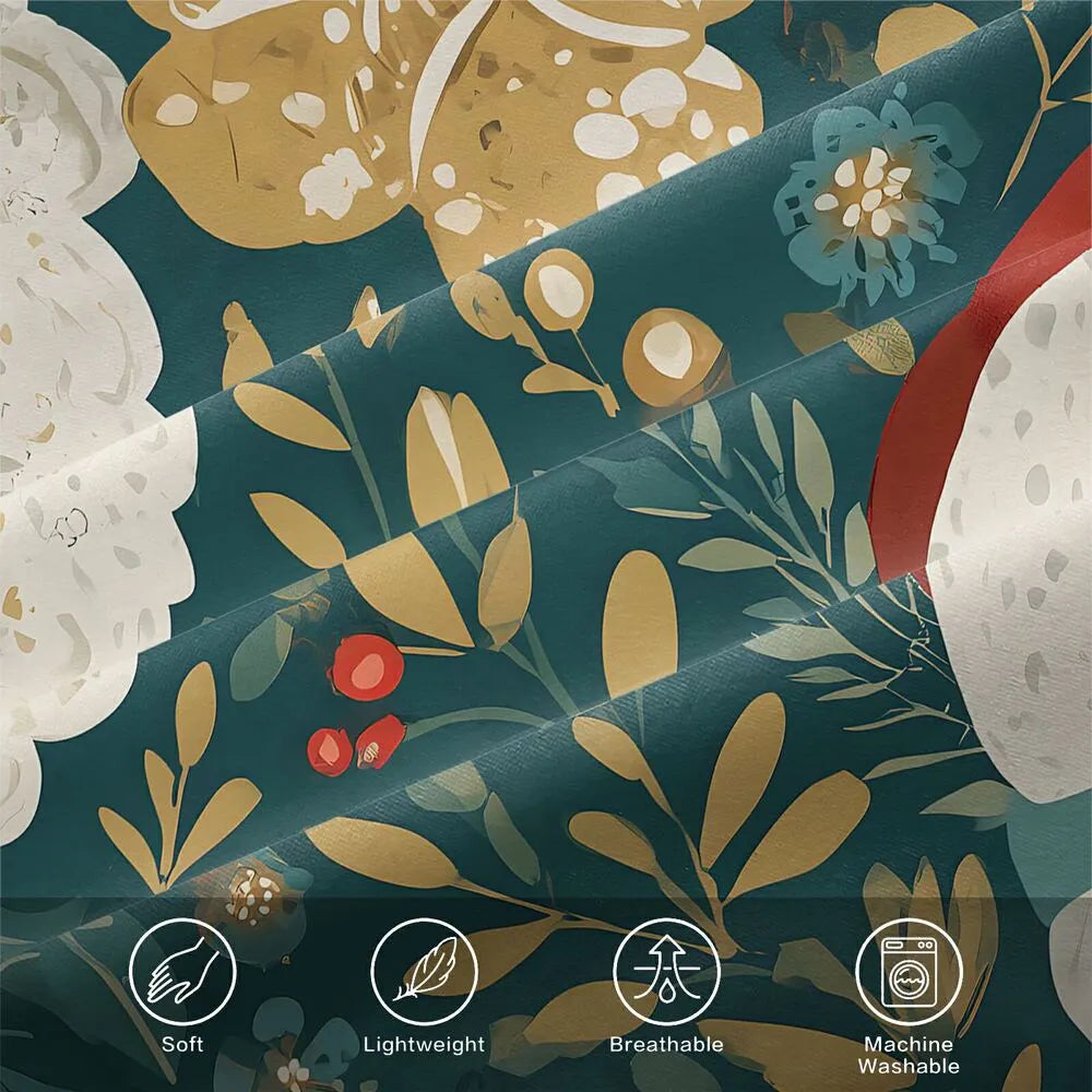 Christmas Hipster Santa Floral Teal Christmas Gift Duvet Cover Set Kids Bedding Set