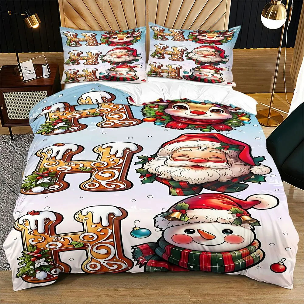 Christmas Ho Ho Ho Gingerbread Icons Christmas Gift Duvet Cover Set Kids Bedding Set