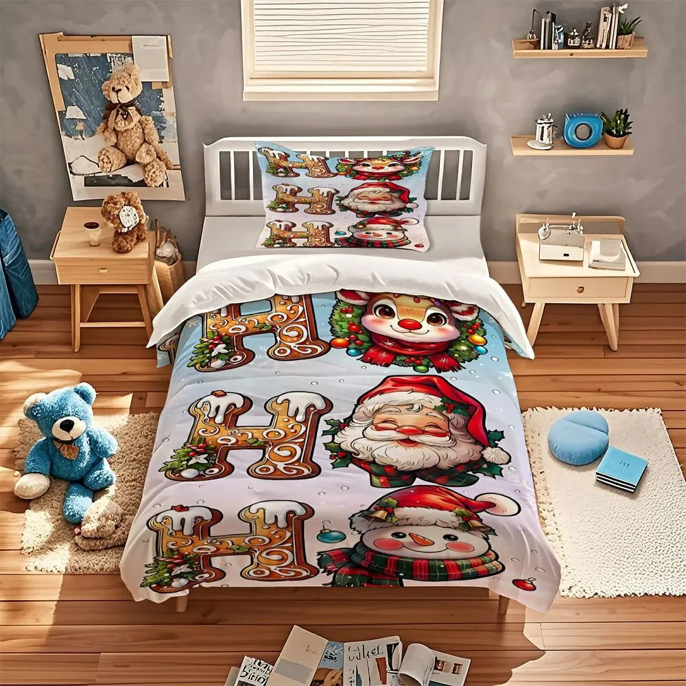 Christmas Ho Ho Ho Gingerbread Icons Christmas Gift Duvet Cover Set Kids Bedding Set