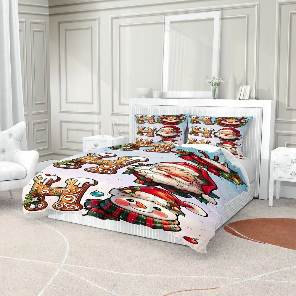 Christmas Ho Ho Ho Gingerbread Icons Christmas Gift Duvet Cover Set Kids Bedding Set