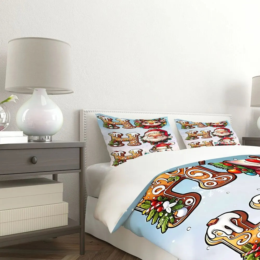 Christmas Ho Ho Ho Gingerbread Icons Christmas Gift Duvet Cover Set Kids Bedding Set