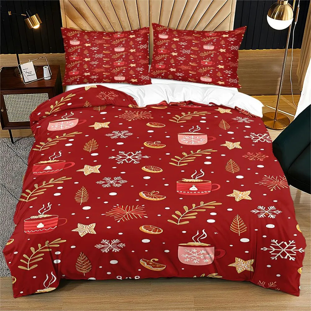Christmas Hot Cocoa Snowflake Christmas Gift Duvet Cover Set Kids Bedding Set