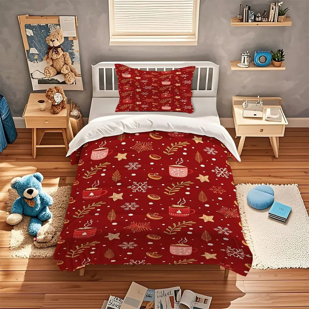 Christmas Hot Cocoa Snowflake Christmas Gift Duvet Cover Set Kids Bedding Set