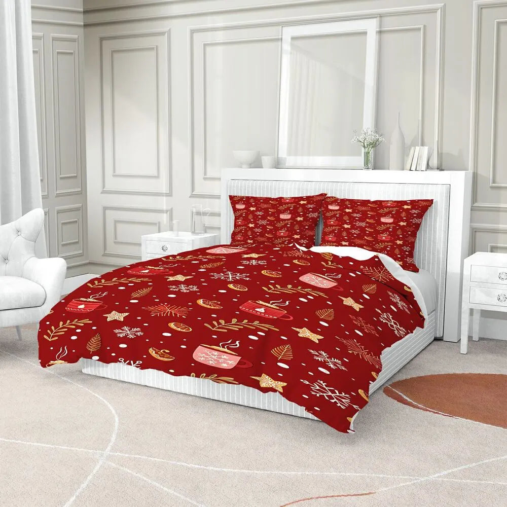 Christmas Hot Cocoa Snowflake Christmas Gift Duvet Cover Set Kids Bedding Set