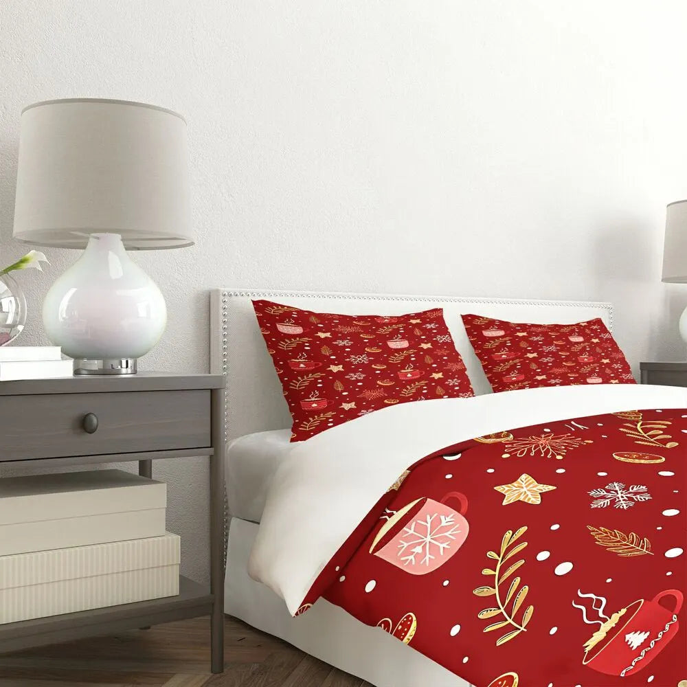 Christmas Hot Cocoa Snowflake Christmas Gift Duvet Cover Set Kids Bedding Set